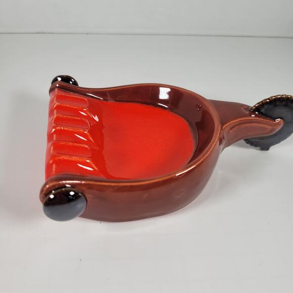 Vintage Orange and Brown Spur Ashtray with Handle, Mid-Century Modern Farmhouse - Picture 5 of 12